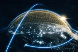 a map of the earth with lights and lines