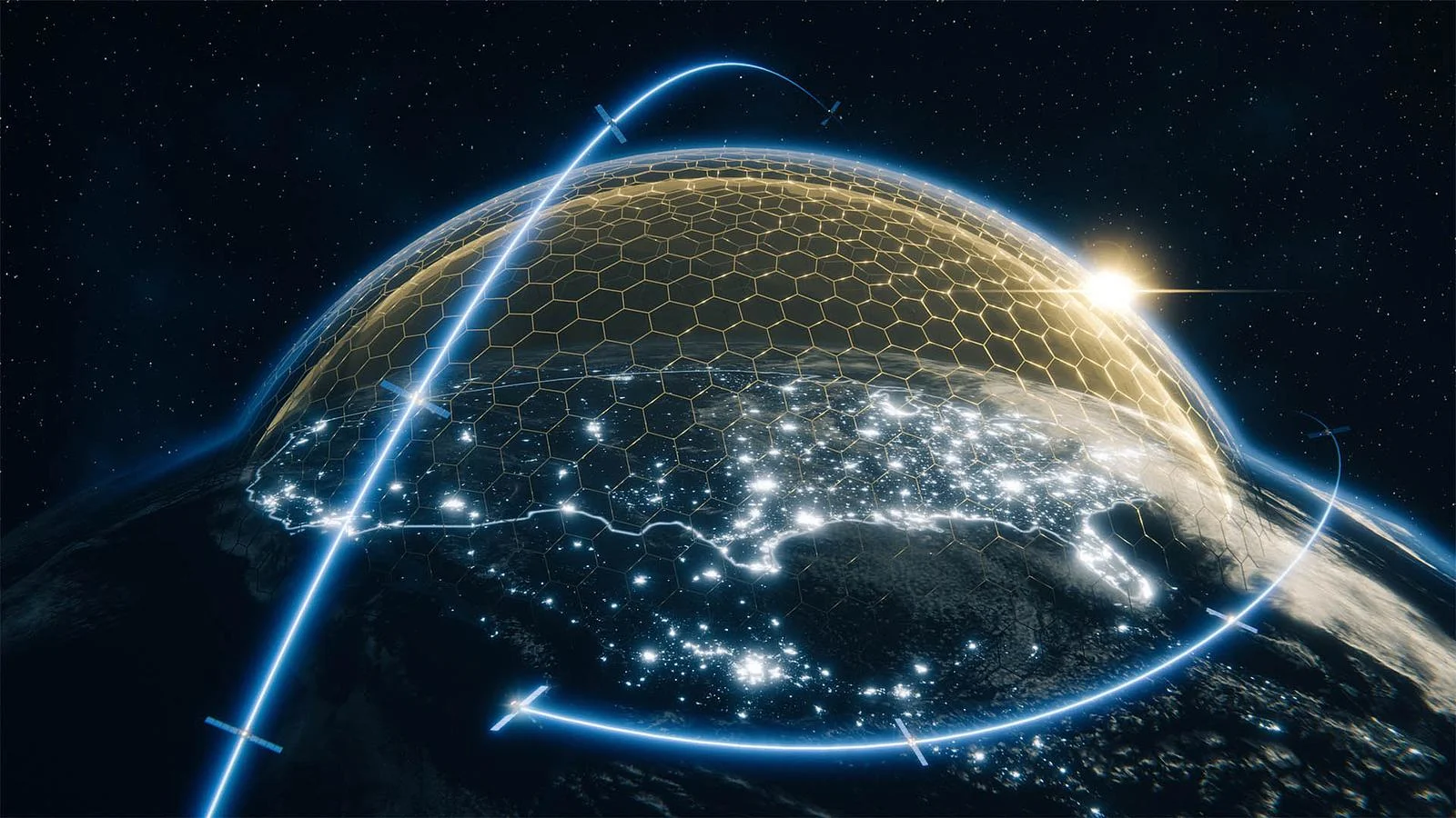 a map of the earth with lights and lines