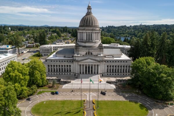 An aerial view of the capitol building in washington d c